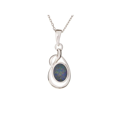 Pandantiv cu dublu opal albastru, din argint 925 rodiu, inaltime 1,8+0,8 cm