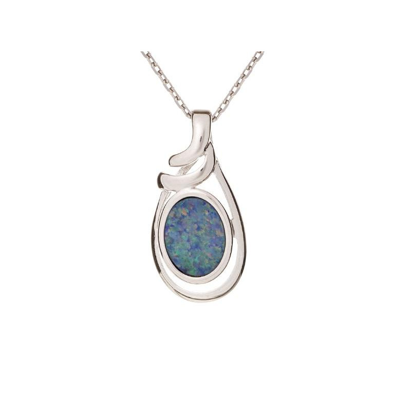 Hanger met doublet blauwe opaal, in 925 gerhodineerd zilver, hoogte 2 cm