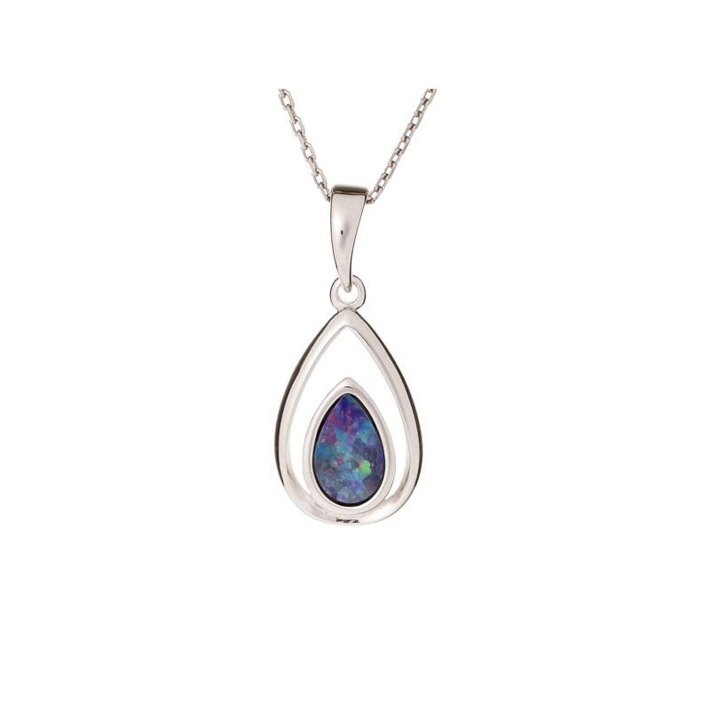 Anhänger mit Dublett blauer Opal, aus 925 rhodiniertem Silber, Höhe 1,5+0,8 cm
