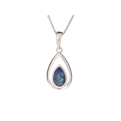 Hanger met doublet blauwe opaal, in 925 gerhodineerd zilver, hoogte 1,5+0,8 cm