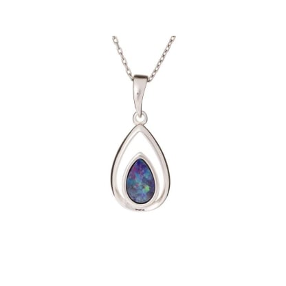Mavi opal ikili Kolye ucu, 925 rodyum kaplama gümüş, yükseklik 1,5+0,8 cm