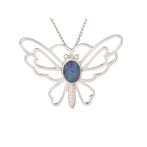 İkili opal kelebek kolye Kolye ucu, zirkonyum oksit, 925 rodyum kaplama gümüş, 2,5 cm