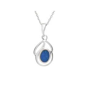Ciondolo con doppietto opale blu, in argento 925 rodiato, altezza 1,5+0,8 cm