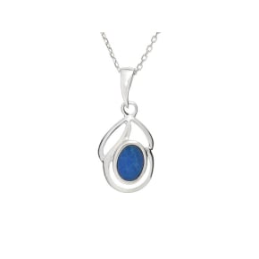 Hanger met doublet blauwe opaal, in 925 gerhodineerd zilver, hoogte 1,5+0,8 cm