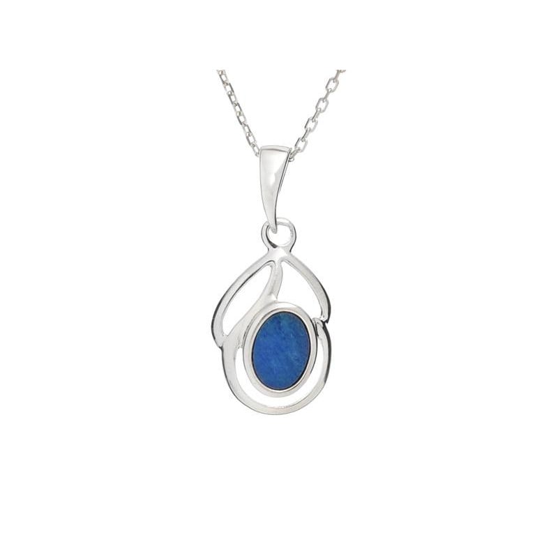 Ciondolo con doppietto opale blu, in argento 925 rodiato, altezza 1,5+0,8 cm
