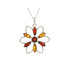 Pendentif fleur avec ambre multicolore naturel, en argent rhodié 925