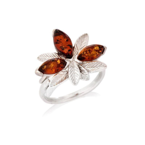 Ring met cognac amber uit de Baltische Zee shuttle, gemaakt van 925 gerhodineerd zilver