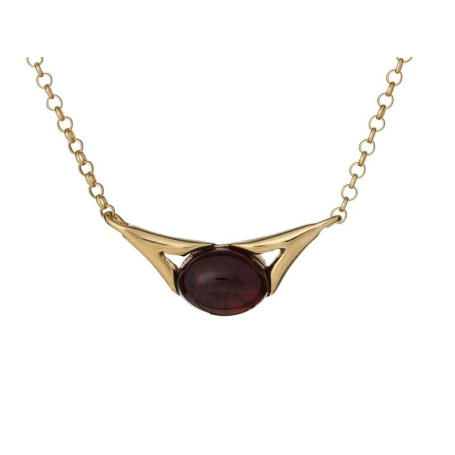 Collar con ámbar coñac, en plata dorado 925, longitud 40 + 5 cm