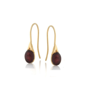 Orecchini con ambra naturale cognac, in argento dorato 925