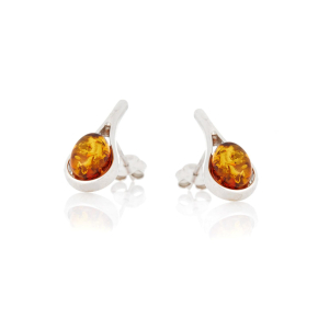 Oorbellen met natuurlijk cognac-amber, in gerhodineerd zilver 925