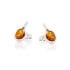 Cercei cu chihlimbar natural cognac, din argint 925 placat cu rodiu
