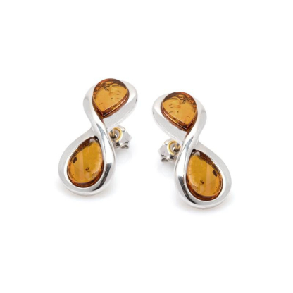 Pendientes con ámbar coñac natural, en plata 925 rodiada