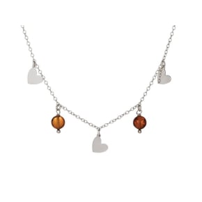 Collier avec ambre cognac, en argent rhodié 925, longueur 40 + 5 cm