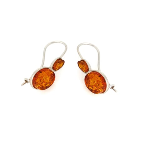 Dangle earrings with natural cognac amber, in 925 rhodium silver