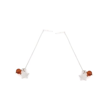 Boucles d'oreilles avec ambre cognac naturel, en argent rhodié 925