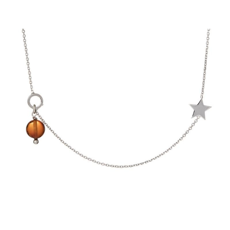 Collana con ambra cognac, in argento 925 rodiato, lunghezza 40+5 cm