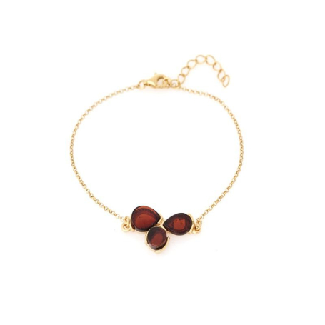 Bracelet with cognac amber drop, in 925 gold plated silver, length 17+3 cm