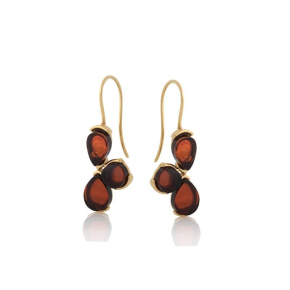 Brincos com âmbar conhaque natural, em prata dourado 925