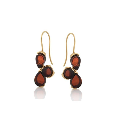 Pendientes con ámbar coñac natural, en plata dorado 925