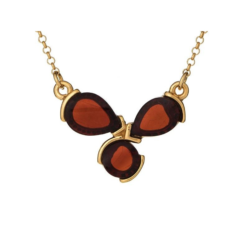 Necklace with cognac amber, in 925 gold plated silver, length 40 + 5 cm