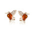 Hummingbird stud earrings with drop amber and zirconium oxide, 925 rhodium silver