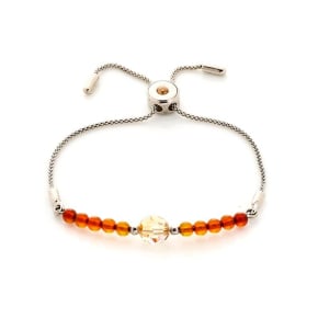 Bratara cu bila de chihlimbar si cristal Swarovski, din argint 925 placat cu rodiu