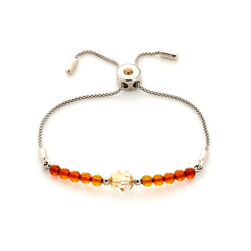 Armband met barnsteenbolletje en Swarovski-kristal, in gerhodineerd zilver 925