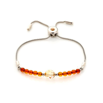 Armband mit Bernsteinkugel und Swarovski-Kristall, aus rhodiniertem Silber 925
