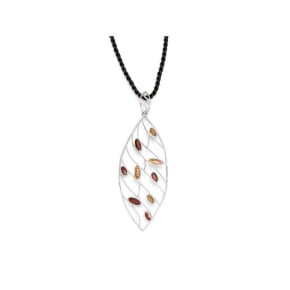 Collier avec ambre cognac, en argent rhodié 925, longueur 45 + 3 cm