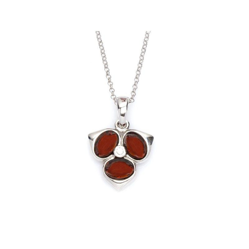 Necklace with cognac amber, in 925 rhodium silver, length 45 + 3 cm