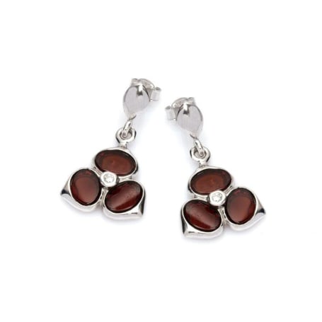 Orecchini con ambra naturale cognac, in argento 925 rodiato