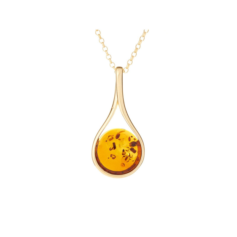 Collier avec ambre cognac, en argent doré 925, longueur 45 + 3 cm