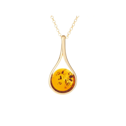Collier avec ambre cognac, en argent doré 925, longueur 45 + 3 cm