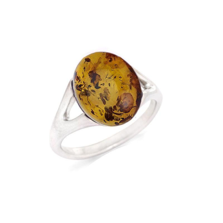 Anillo con ámbar coñac natural del Mar Báltico ovalado, de plata 925 rodiada