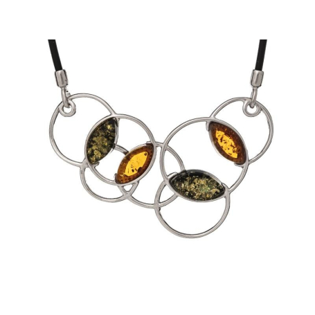 Collar con lanzadera de ámbar coñac, en plata 925 rodiada, longitud 42 + 5 cm