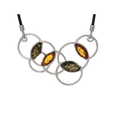 Halsketting met shuttle cognac amber, in 925 gerhodineerd zilver, lengte 42 + 5 cm