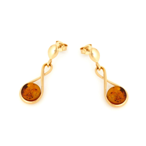 Boucles d'oreilles avec ambre cognac naturel, en argent doré 925
