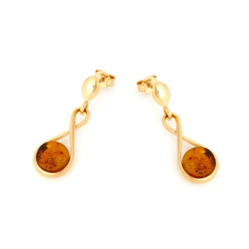 Brincos com âmbar conhaque natural, em prata dourado 925