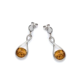Ohrhänger mit rundem Cognac-Bernstein, aus rhodiniertem Silber 925