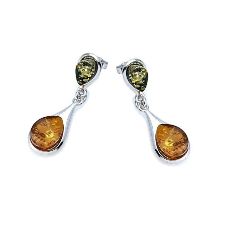 Drop earrings with cognac amber, in 925 rhodium silver