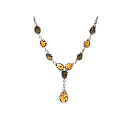 Collana con ambra cognac, in argento 925 rodiato, lunghezza 41+3 cm
