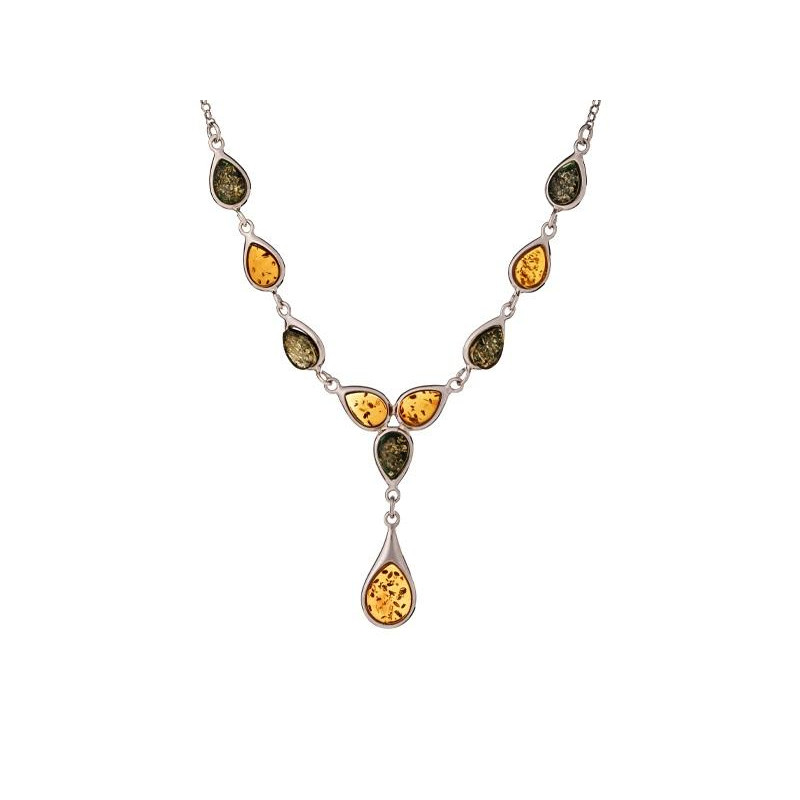 Collana con ambra cognac, in argento 925 rodiato, lunghezza 41+3 cm
