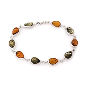 Bracelet avec ambre cognac goutte, en argent rhodié 925, longueur 19 cm