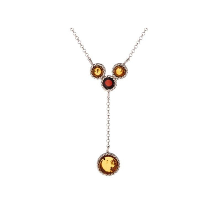 Collier avec ambre cognac rond, en argent rhodié 925, longueur 42 + 5 cm