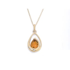 Collier avec ambre et cristal swarovski, en argent doré 925, longueur 42 + 3 cm
