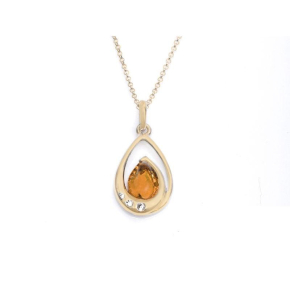 Necklace with amber and Swarovski crystal, in 925 gold plated silver, length 42 + 3 cm