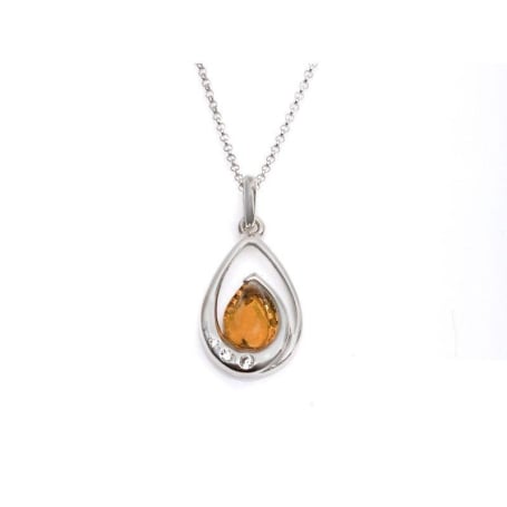 Ketting met druppel barnsteen en Swarovski kristal, in 925 gerhodineerd zilver, 42 + 3 cm