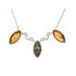 Collana con ambra a navetta multicolore, in argento 925 rodiato, lunghezza 42+3 cm