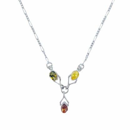 Colier cu chihlimbar natural multicolor de la Marea Baltica, din argint 925 placat cu rodiu