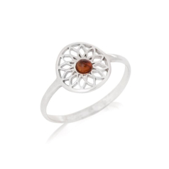 Anel flor da vida com âmbar...